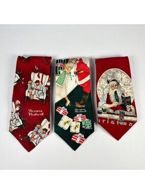 Lot of 3 Norman Rockwell 100% Silk Christmas Holiday Ties Neckties Hallmark